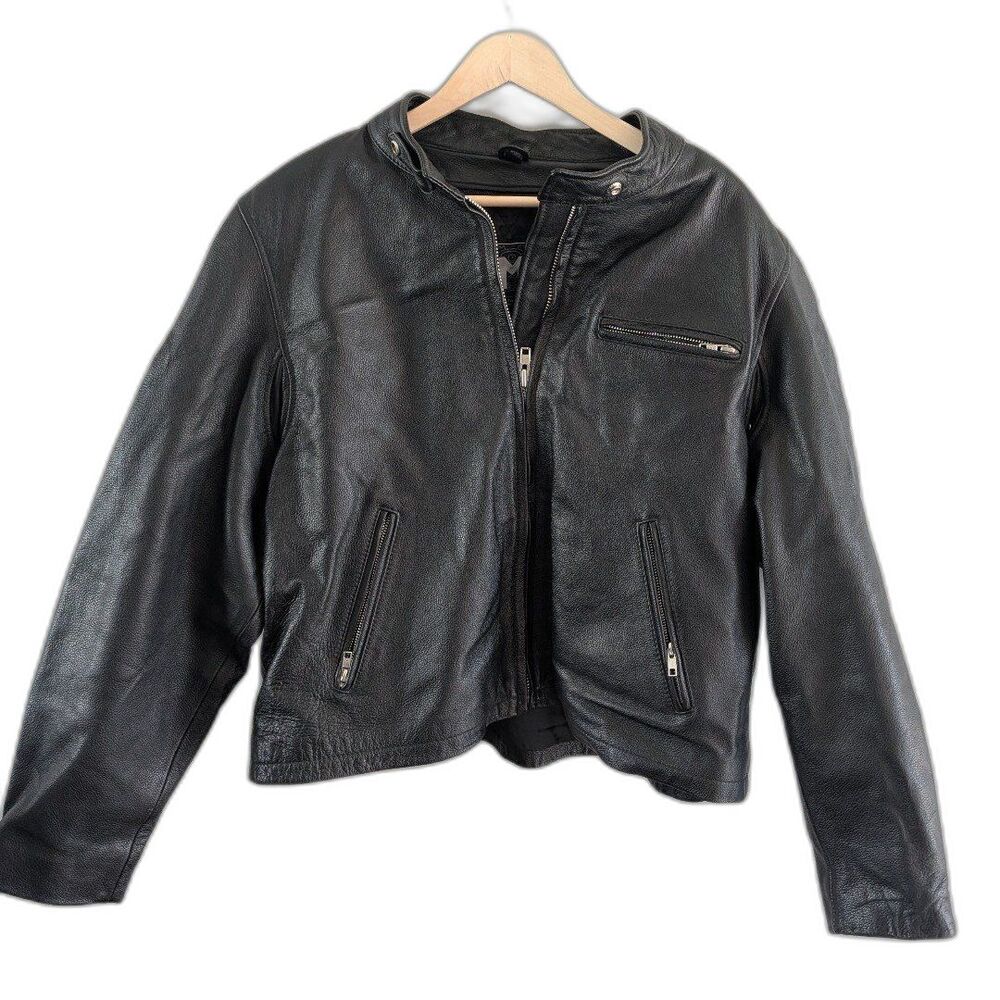 Vintage FMC Black Genuine Leather Motorcycle Jacket Thinsulate